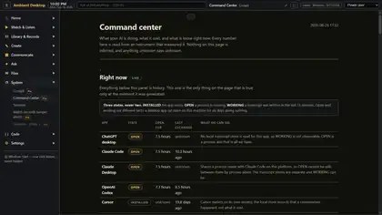The Command Center view in Mindow, listing every AI coding tool