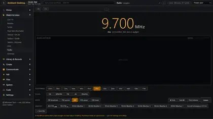 The Radio view in Mindow, tuned to shortwave with NOAA weather